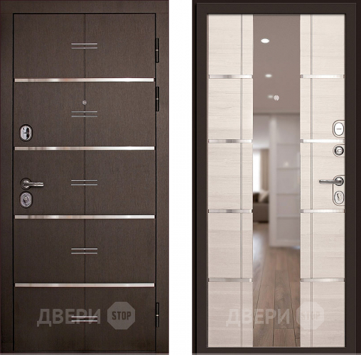 Входная металлическая Дверь (Дверной Континент) Савона с зеркалом Беленый дуб в Протвино