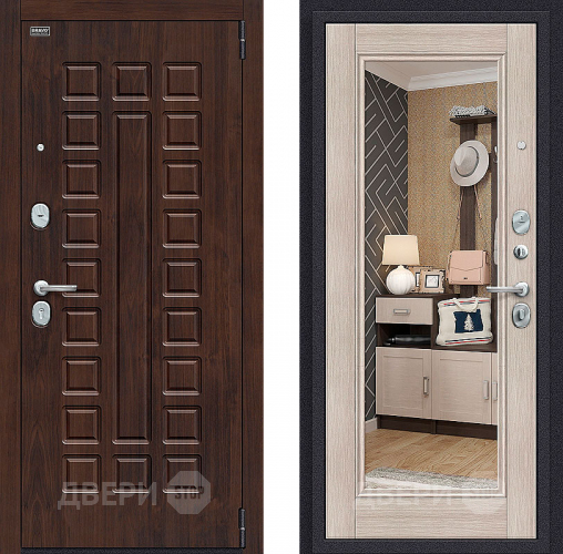 Входная металлическая Дверь Bravo Оптим Урбан с зеркалом Cappuccino Veralinga в Протвино