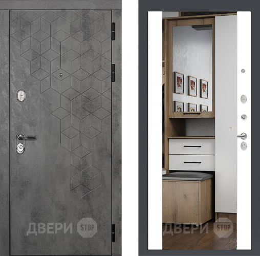 Входная металлическая Райтвер Бетон 1501 с зеркалом Белый матовый  в Протвино