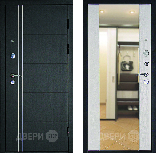 Входная металлическая Дверь Дверной Континент Тепло - Люкс Зеркало Беленый дуб в Протвино