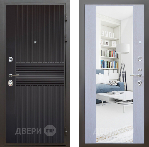 Входная металлическая Дверь Шелтер (SHELTER) Комфорт Черная шагрень 12 с зеркалом Дуб филадельфия крем в Протвино