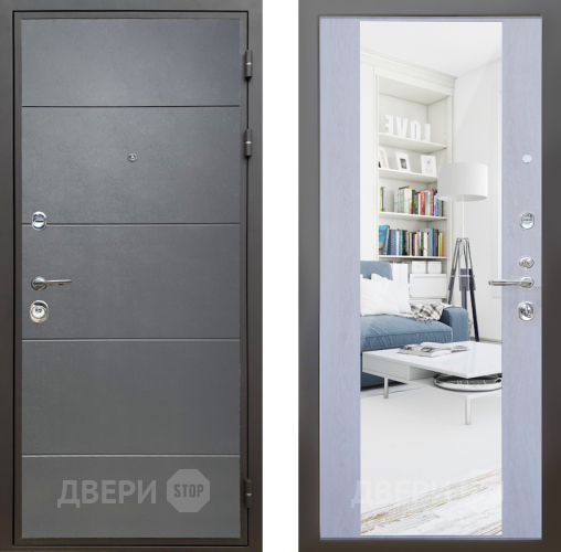 Входная металлическая Дверь Шелтер (SHELTER) Комфорт Лофт графит 12 с зеркалом Дуб филадельфия крем в Протвино