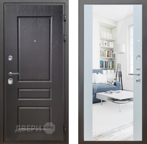 Входная металлическая Дверь Шелтер (SHELTER) Комфорт Дуб английский 13 с зеркалом Белый матовый в Протвино