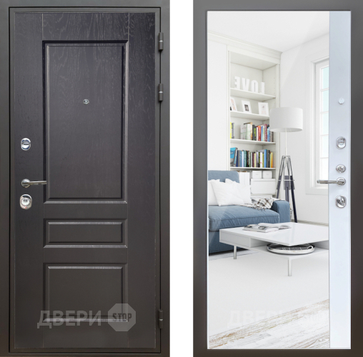 Входная металлическая Дверь Шелтер (SHELTER) Комфорт Дуб английский 14 с зеркалом Белый матовый в Протвино