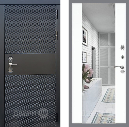 Входная металлическая Дверь Стоп БЛЭК CISA Зеркало СБ-16 Силк Сноу в Протвино