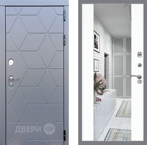 Входная металлическая Дверь Стоп КОСМО Зеркало СБ-16 Силк Сноу в Протвино