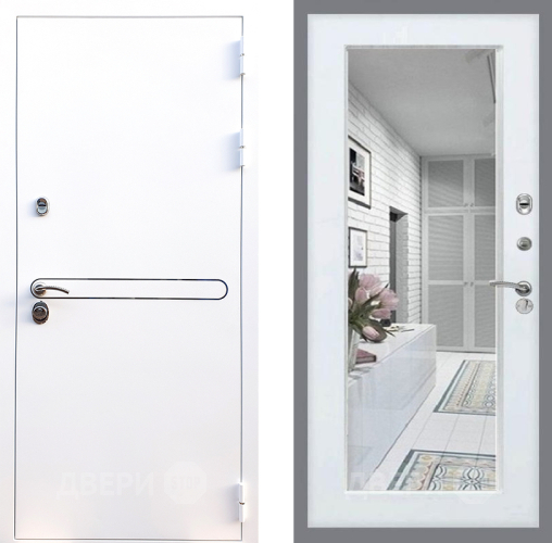 Входная металлическая Дверь Стоп Лайн Вайт Зеркало Белый ясень в Протвино