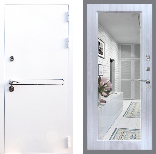 Входная металлическая Дверь Стоп Лайн Вайт Зеркало Сандал белый в Протвино