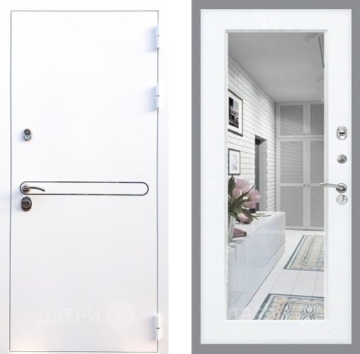 Входная металлическая Дверь Стоп Лайн Вайт Зеркало Силк Сноу в Протвино