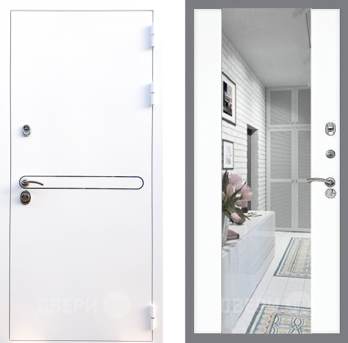 Входная металлическая Дверь Стоп Лайн Вайт Зеркало СБ-16 Силк Сноу в Протвино