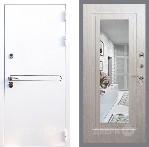 Входная металлическая Дверь Стоп Лайн Вайт Зеркало ФЛ-120 Беленый дуб в Протвино