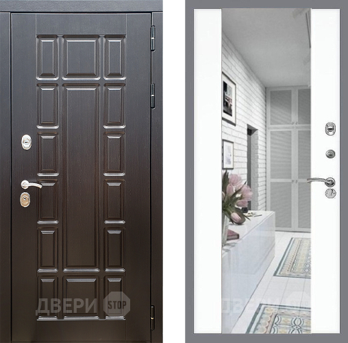 Входная металлическая Дверь Стоп НЬЮ ЙОРК Зеркало СБ-16 Силк Сноу в Протвино