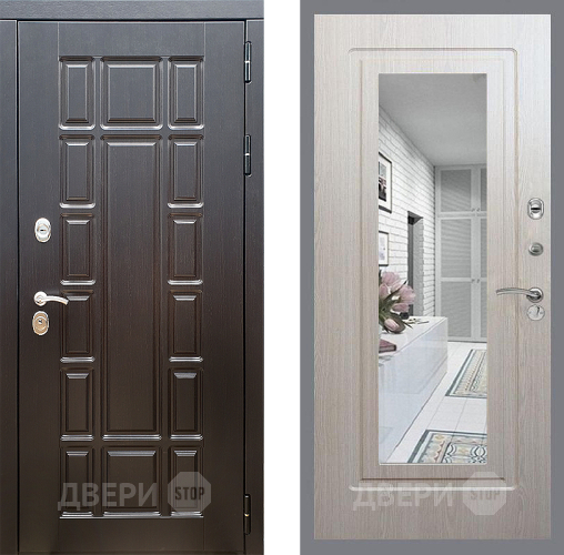 Входная металлическая Дверь Стоп НЬЮ ЙОРК Зеркало ФЛ-120 Беленый дуб в Протвино