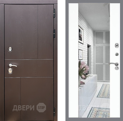 Входная металлическая Дверь Стоп УРБАН Зеркало СБ-16 Силк Сноу в Протвино