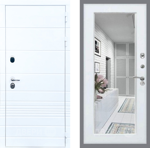 Входная металлическая Дверь Стоп ТРЕНДО Зеркало Белый ясень в Протвино