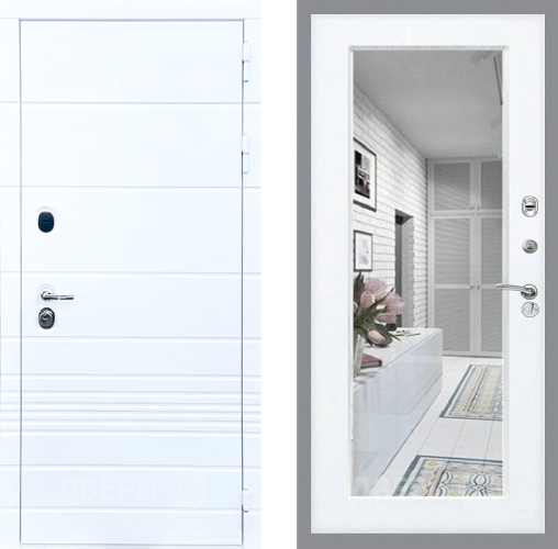 Входная металлическая Дверь Стоп ТРЕНДО Зеркало Силк Сноу в Протвино