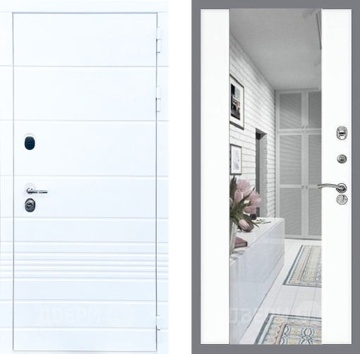 Входная металлическая Дверь Стоп ТРЕНДО Зеркало СБ-16 Силк Сноу в Протвино