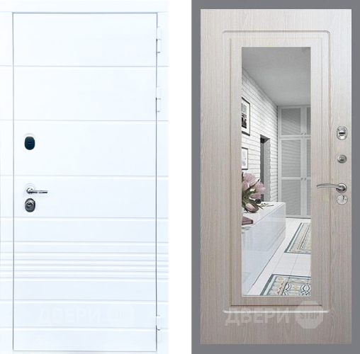 Входная металлическая Дверь Стоп ТРЕНДО Зеркало ФЛ-120 Беленый дуб в Протвино