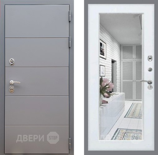 Дверь Стоп АРТ ГРАФИТ Зеркало Белый ясень в Протвино