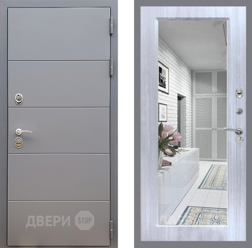 Входная металлическая Дверь Стоп АРТ ГРАФИТ Зеркало Сандал белый в Протвино