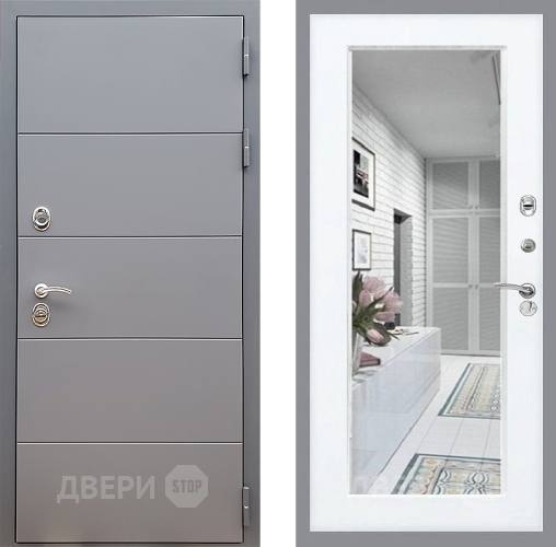 Входная металлическая Дверь Стоп АРТ ГРАФИТ Зеркало Силк Сноу в Протвино