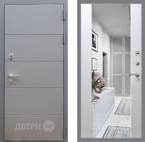 Входная металлическая Дверь Стоп АРТ ГРАФИТ Зеркало СБ-16 Лиственница беж в Протвино