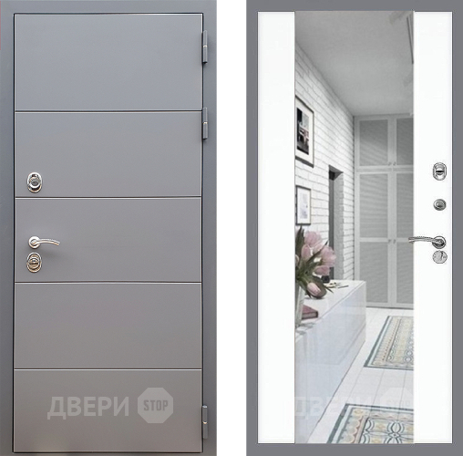 Входная металлическая Дверь Стоп АРТ ГРАФИТ Зеркало СБ-16 Силк Сноу в Протвино