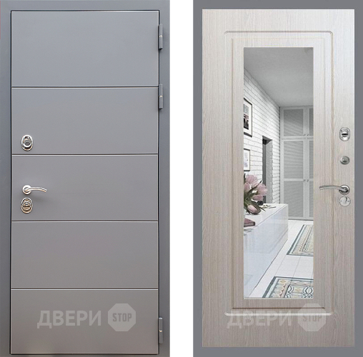Входная металлическая Дверь Стоп АРТ ГРАФИТ Зеркало ФЛ-120 Беленый дуб в Протвино