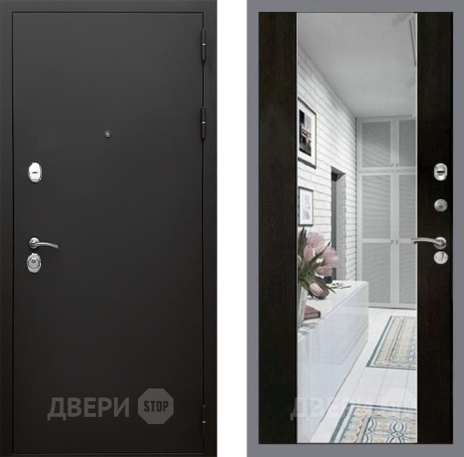 Входная металлическая Дверь Стоп КЛАССИК Шагрень Зеркало СБ-16 Венге в Протвино