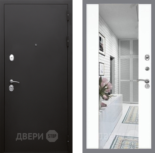 Входная металлическая Дверь Стоп КЛАССИК Шагрень Зеркало СБ-16 Силк Сноу в Протвино