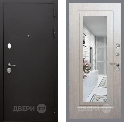 Входная металлическая Дверь Стоп КЛАССИК Шагрень Зеркало ФЛ-120 Беленый дуб в Протвино