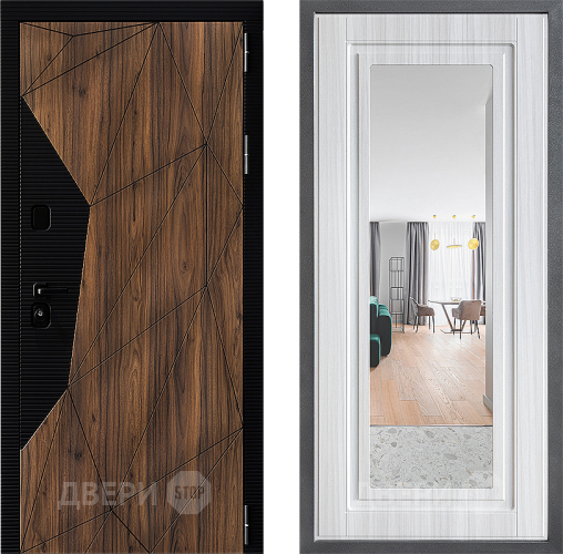 Входная металлическая Дверь Дверной континент ДК-11 ФЛЗ Зеркало Сандал белый в Протвино