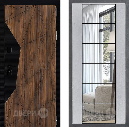 Входная металлическая Дверь Дверной континент ДК-11 ФЛЗ-2 Зеркало Бетон светлый в Протвино