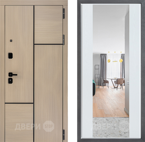 Входная металлическая Дверь Дверной континент ДК-14 ФЛЗ-1 Зеркало Белое дерево в Протвино