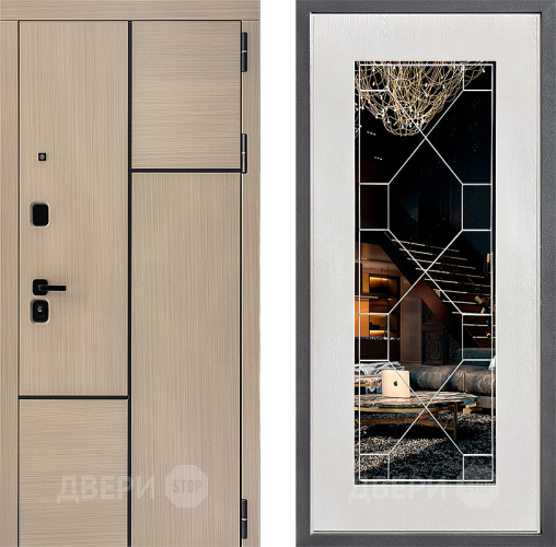 Входная металлическая Дверь Дверной континент ДК-14 ФЛ-Тиффани Зеркало Белое дерево в Протвино