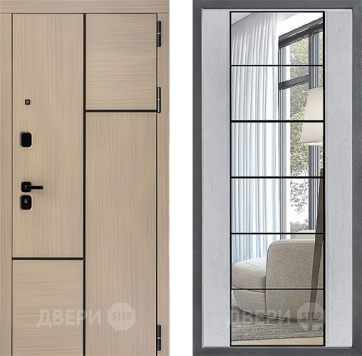 Входная металлическая Дверь Дверной континент ДК-14 ФЛЗ-2 Зеркало Бетон светлый в Протвино