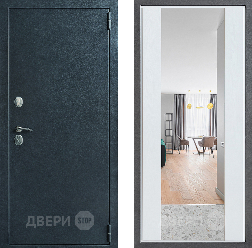 Входная металлическая Дверь Дверной континент ДК-70 Дизайн ФЛЗ-1 Зеркало Белое дерево в Протвино