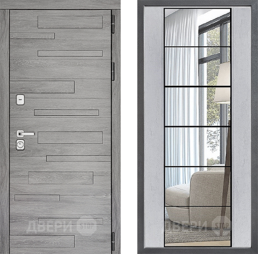 Входная металлическая Дверь Дверной континент ДК-10 ФЛЗ-2 Зеркало Бетон светлый в Протвино