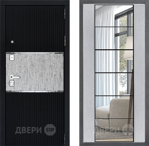 Входная металлическая Дверь Дверной континент ДК-13 ФЛЗ-2 Зеркало Бетон светлый в Протвино