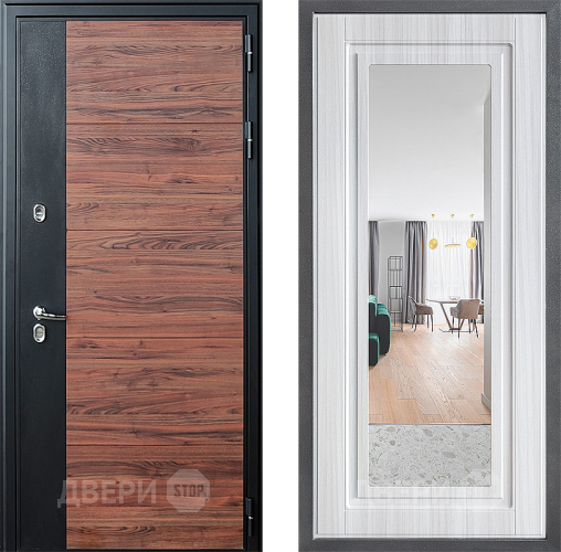 Входная металлическая Дверь Дверной континент ДК-15 Красное Дерево ТЕРМО ФЛЗ Зеркало Сандал белый в Протвино