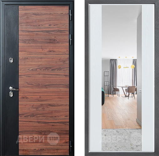 Входная металлическая Дверь Дверной континент ДК-15 Красное Дерево ТЕРМО ФЛЗ-1 Зеркало Белое дерево в Протвино