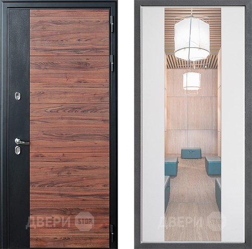 Входная металлическая Дверь Дверной континент ДК-15 Красное Дерево ТЕРМО ФЛЗ-1 Зеркало Белый софт в Протвино