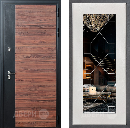 Входная металлическая Дверь Дверной континент ДК-15 Красное Дерево ТЕРМО ФЛ-Тиффани Зеркало Белое дерево в Протвино