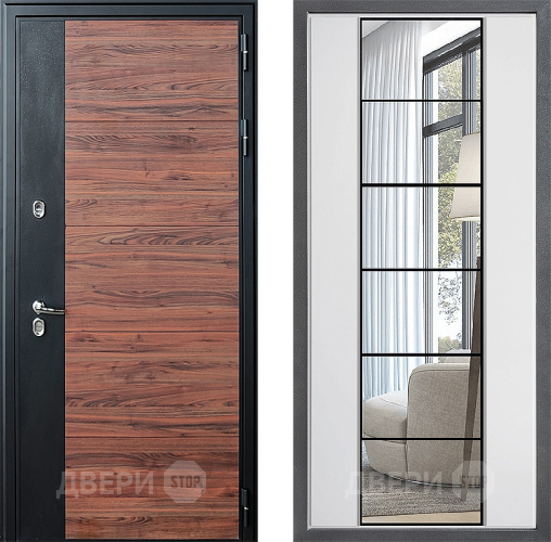 Входная металлическая Дверь Дверной континент ДК-15 Красное Дерево ТЕРМО ФЛЗ-2 Зеркало Белый софт в Протвино