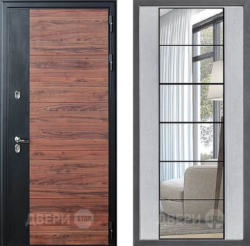 Входная металлическая Дверь Дверной континент ДК-15 Красное Дерево ТЕРМО ФЛЗ-2 Зеркало Бетон светлый в Протвино