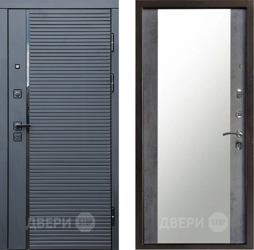 Входная металлическая Дверь Престиж Черная Линия Зеркало Бетон темный в Протвино
