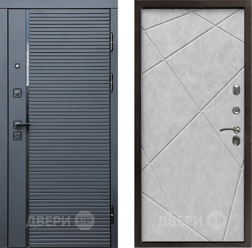 Входная металлическая Дверь Престиж Черная Линия Лучи Бетон светлый в Протвино