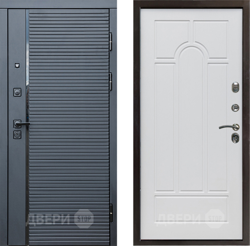 Входная металлическая Дверь Престиж Черная Линия Арка Белое дерево в Протвино