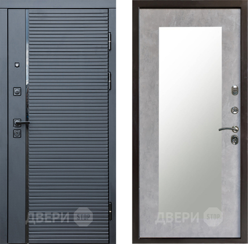 Входная металлическая Дверь Престиж Черная Линия Зеркло Пастораль Бетон светлый в Протвино