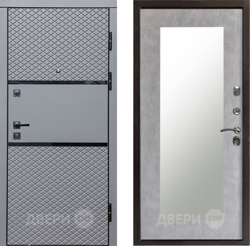 Входная металлическая Дверь Престиж Ромб Зеркло Пастораль Бетон светлый в Протвино